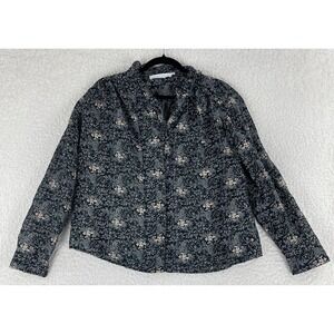 ASTR The Label Black Floral Button-Up Ruffle Shirt Womens Long Sleeve Size Large